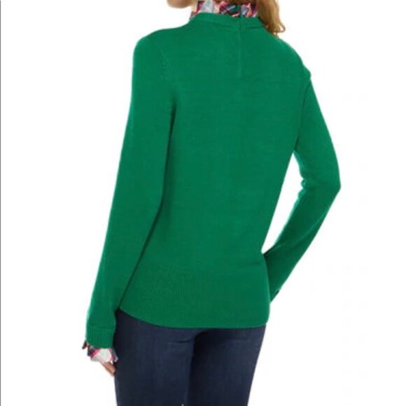 CROWN & IVY Green 2Fer Plaid Ruffle Trim Sweater PS Holiday Sweater - Picture 2 of 9